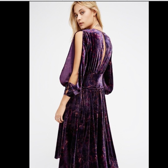 Free People Printed Velvet Swing Bottom Dress 6 - Picture 3 of 5